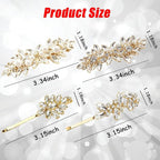 4 Pieces Rhinestone Bridal Hair Clip,Crystal Hair Clips, Rhinestone Jewelry Barrette vintage hair accessories pearl hair clips hair accessories for women wedding Golden leaves Golden/Silver pearls