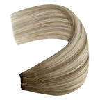 YoungSee 130G Weft Hair Extensions Human Hair Balayage Light Brown Mix Platinum Blonde Hair Extensions Sew in Balayage Double Weft Human Hair Extension Long Straight Hair 24Inch