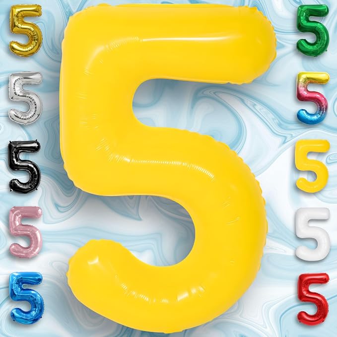 Yellow Number Balloon 5 Mylar Foil Macaron Balloons 40 inch - Image 3