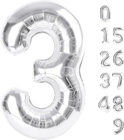 Large Number Balloons 40 Inch Silver 3 Balloon by Mluchee