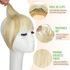 Bangs Hair Clip in Bangs 360°3D Cover Hair Topper Synthetic HairPieces for Women Ash blonde mix Bleach Blonde Wispy Fake Bangs Toppers for Daily Wear
