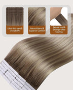 VINBAO Invisible Injected Tape in Hair Extensions Human Hair Balayage Ash Brown and Blonde Mixed with Ash Blonde Invisi Edge Tape in Hair Extensions 20pcs 45g 16inch #8/60/18