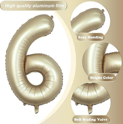 40 Inch Balloon Number 6 Champagne Gold, Large Foil Metallic Light Gold 6 - Image 9