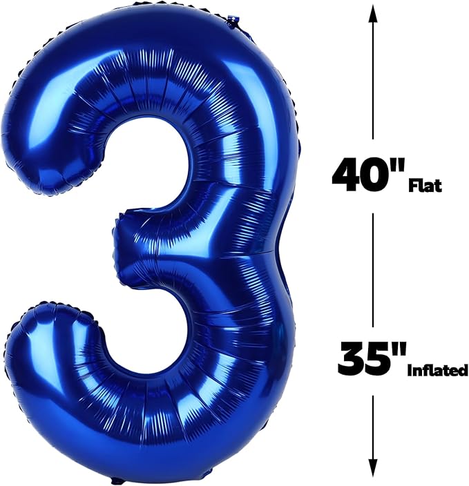 Night Blue Number 3 Balloon 40 inch, 3rd Birthday Party Balloons Decorations | - Image 2