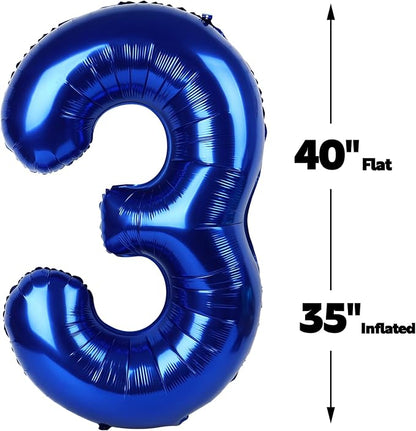 Night Blue Number 3 Balloon 40 inch, 3rd Birthday Party Balloons Decorations | - Image 2