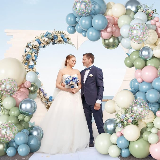 Ouddy Party Pink Dusty Blue Green Balloons Garland Arch Kit 18 12 10 5 Inch | - Image 6