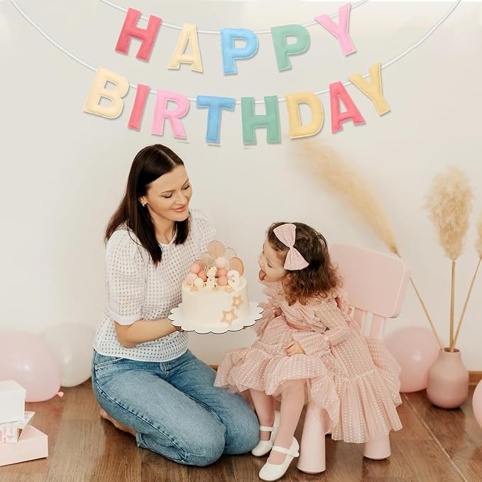 Felt Happy Birthday Banner, Pre-Strung 3D Birthday Rainbow Garland Banner | - Image 6