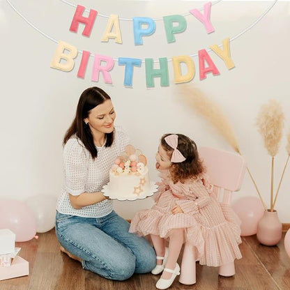 Felt Happy Birthday Banner, Pre-Strung 3D Birthday Rainbow Garland Banner | - Image 6