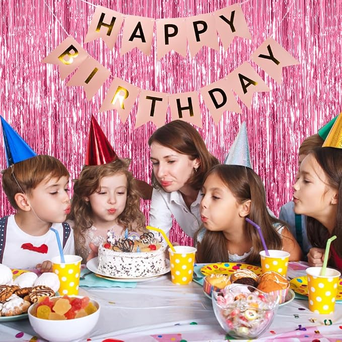 BOMSI 5 Pack Pink Tinsel Curtain Party Backdrop Foil Fringe Birthday Photo - Image 3