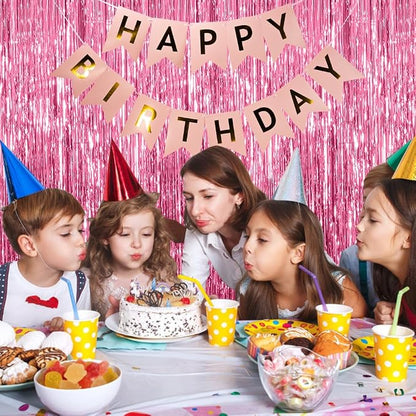 BOMSI 5 Pack Pink Tinsel Curtain Party Backdrop Foil Fringe Birthday Photo - Image 3