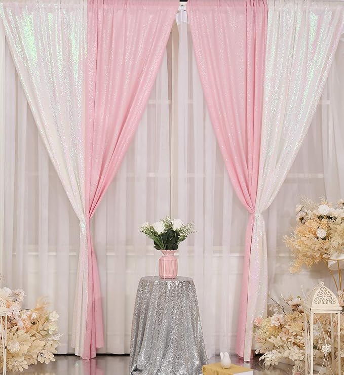 Poise3EHome Pink Sequin Backdrop Curtains, 4 Panels 2FTx8FT Glitter Background - Image 3
