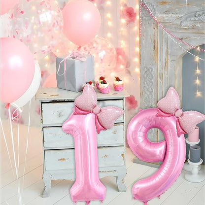 40 inch Number 19 Balloon with Bow Pink Happy Birthday Jumbo Number Balloons - Image 3