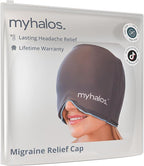 MyHalos® Migraine Relief Cap, 30% Thicker, 2X More Cooling Gel - Stays Colder for Longer, Ice Hat, Ice Pack Head Wrap, Cold Headaches & Migraine Mask - Hangover, Tension Headache Relief Cap (Gray)