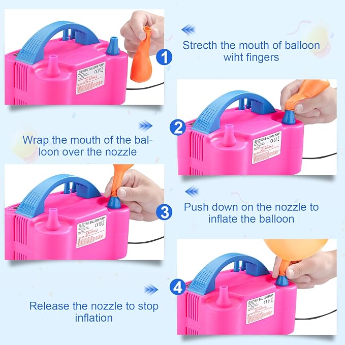 Voircoloria Balloon Pump Electric, Portable Automatic Dual Nozzle Inflator 110V - Image 3