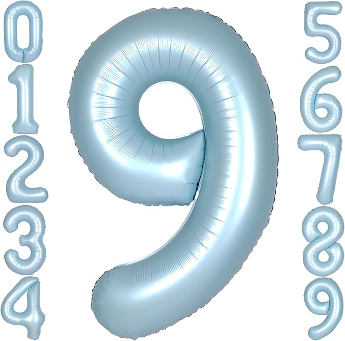40 Inch Light Blue Number 9 Balloon 0-9 Big Helium Balloons | Large Giant by SULALABOO