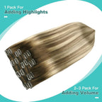 SURNEL Clip in Extensions Human Hair Balayage Walnut Brown to Ash Brown and Golden Blonde Clip in Hair Extensions 20inch 120g 6pcs(#3/8/22,20'')