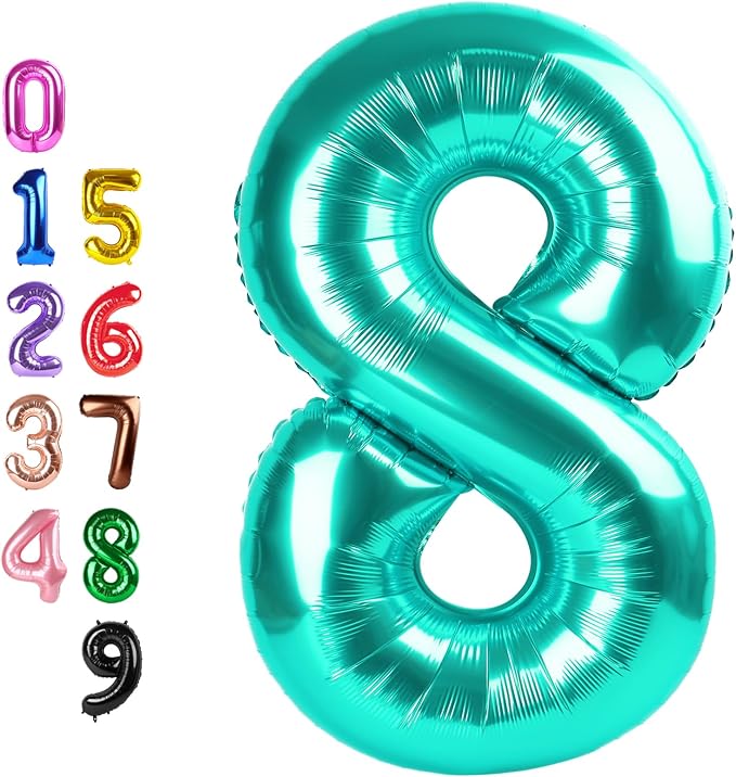 Number Balloons 8 Balloon 40 inch Teal Blue by Enyeopd