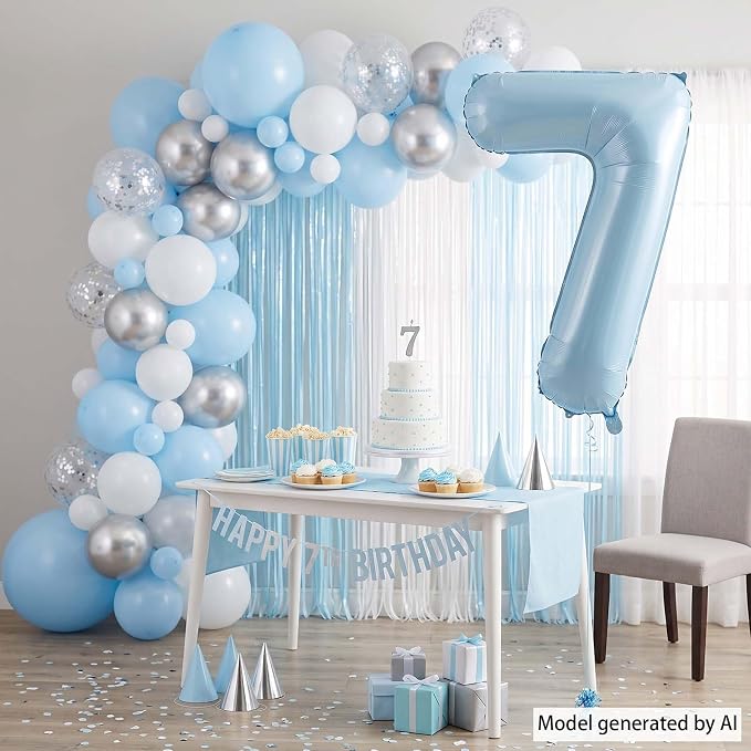 Baby Blue Number 7 Balloon 40 Inch, Foil Pastel Numeral Party Supplies | - Image 3