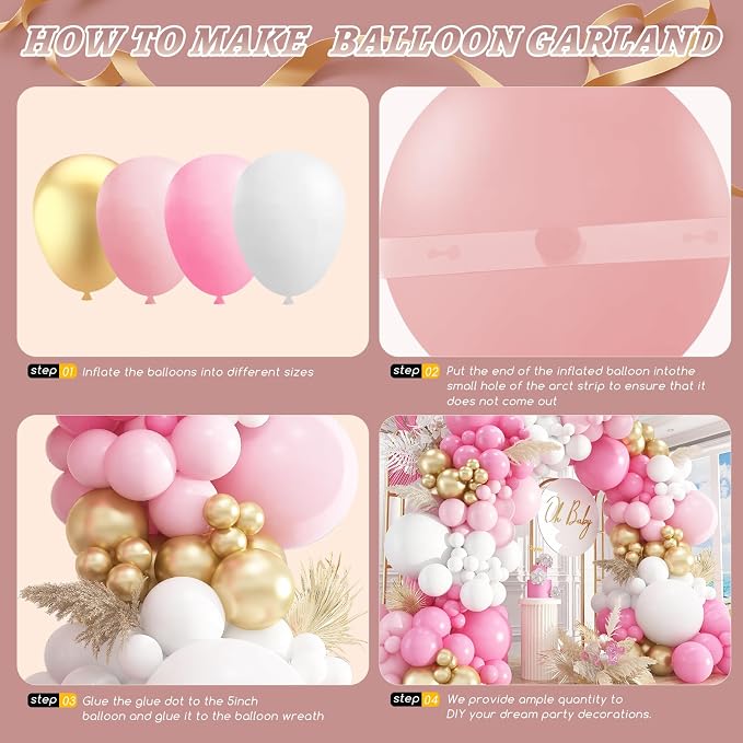 412Pcs Pink and White Balloons Arch Kit, 18 12 10 5 Inch Pink and Gold Balloon - Image 3