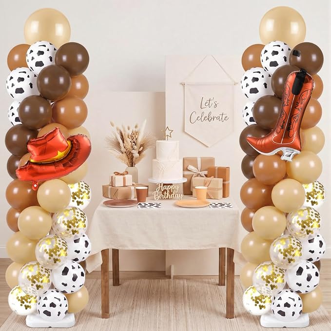 Skylety 2 Sets Western Balloon Column Stand Kit Cowboy Brown Cow Print Balloon - Image 5