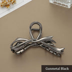 Black Ribbon Bow Metal Hair Clips Claw, 1Pcs 4.52Inch Hair Claw Clips for Thin Thick Hair Accessories Alloy Elegant Non-Slip Strong Hold Grip Hair Jaw Clip(Black Ribbon)