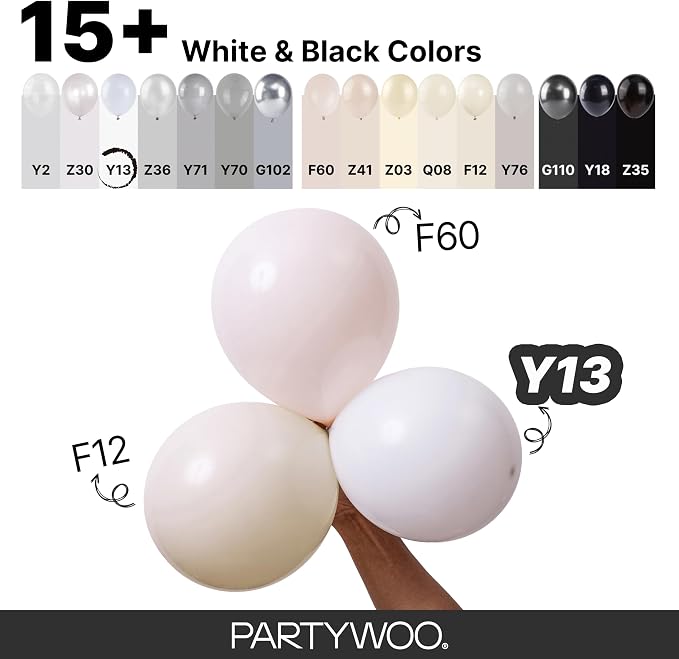 PartyWoo White Balloons 130pcs Matte White Latex Balloons Different Sizes | 18 - Image 4