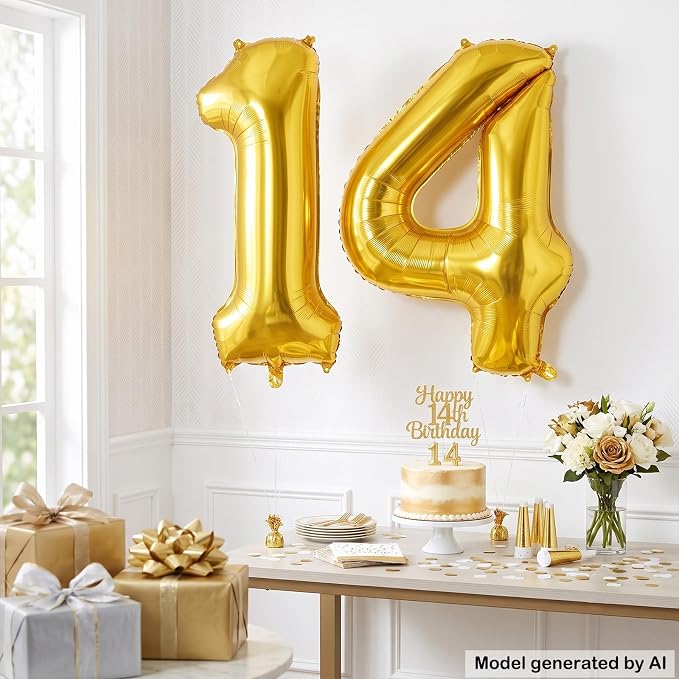 40 Inch Gold Number 14 Foil Balloon - Image 3