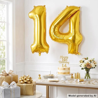 40 Inch Gold Number 14 Foil Balloon - Image 3