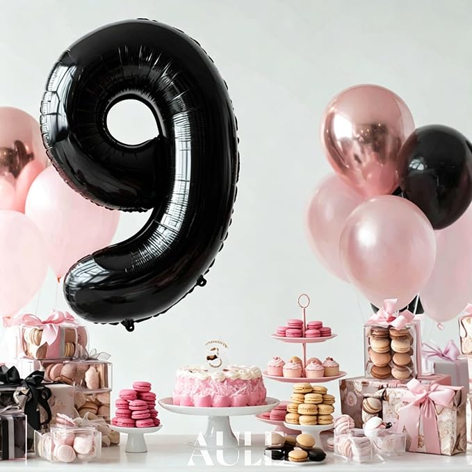 AULE 40 Inch Black Number Balloon 9 Foil 0-9 Birthday Big Numbers | Birthday - Image 2