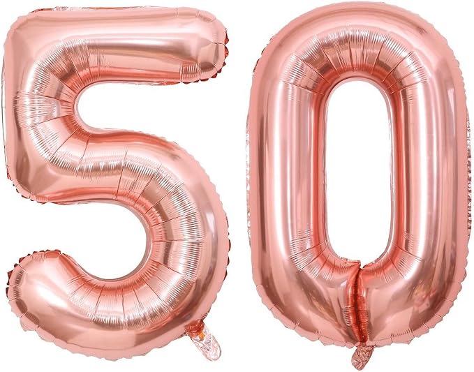 40 Inch Rose Gold 50 Number Balloons Giant Jumbo Huge 50 Foil Mylar Helium by LHOAVWE