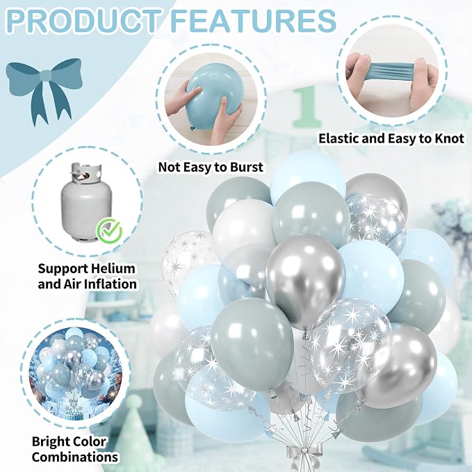 Dusty Blue Party Balloons, 12 Inch Star Printed Transparent Latex Balloons - Image 3