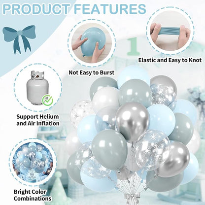 Dusty Blue Party Balloons, 12 Inch Star Printed Transparent Latex Balloons - Image 3