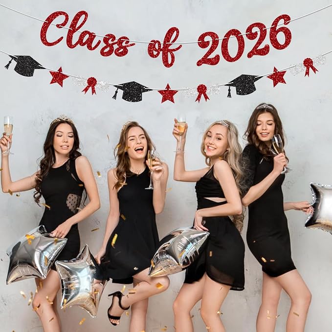 Class of 2026 Banner Red Graduation Decorations Prestrung 2026 Graduation Banner - Image 6