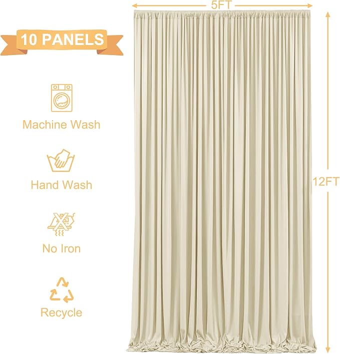 10 Panels Backdrop Curtains for Wedding Party Wrinkle Free Beige Backdrops - Image 5