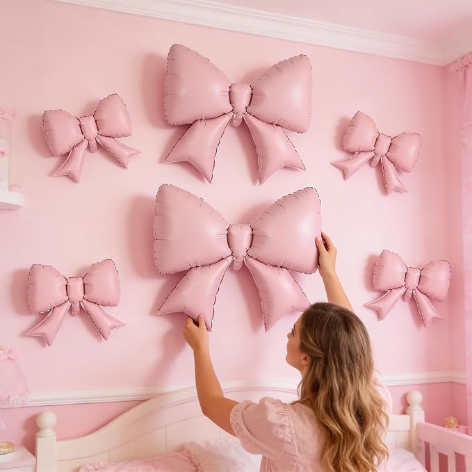 Pink Bow Foil Balloons 38in 21in Different Sizes Pink Bow Theme Coquette Party - Image 4