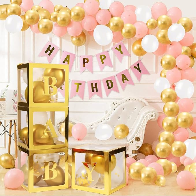 Voircoloria Baby Boxes with Letters, 4 Transparent Balloon Boxes | - Image 5