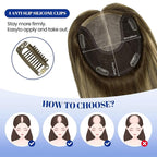 WORLDSTAR Hair Toppers for Women Real Human Hair No Bangs 6 * 7 Inch Base 14 Inch 65g #4/27/4 Balayage Chocolate Brown Ombre Caramel Brown Toppers Hair Pieces for Women with Thinning (tp#4/27/4-14)