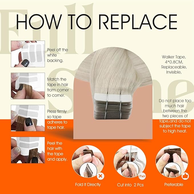 Full Shine Invisible Tape in Hair Extensions Human Hair White Blonde Human Hair Extensions Tape in 20Inch Adhesive Double Sided Extenison Seamless Skin Weft 50G 20Pcs Daily Office Look