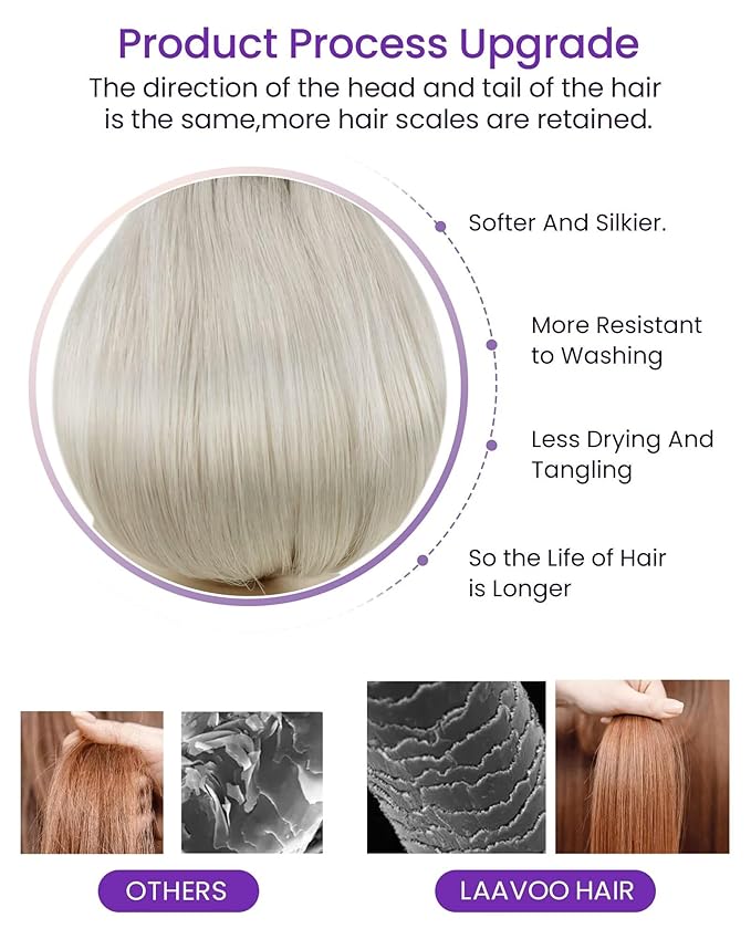 LaaVoo Tape in Hair Extensions Human Hair Platinum Blonde Real Hair Extensions Tape in #60 Blonde 24 Inch 40pcs/100g