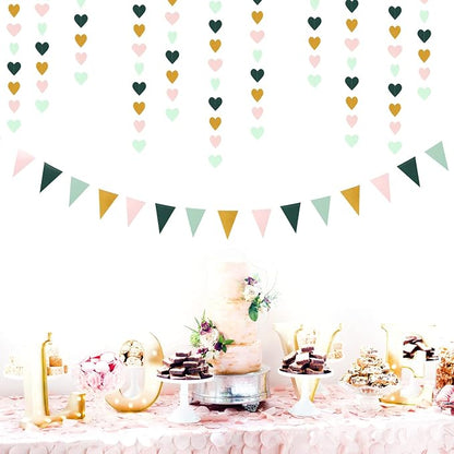 Sage-Green Mint Pink-Gold Love-Heart Garland - 52Ft Rustic Wedding Hanging - Image 6