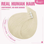 YoungSee Platinum Blonde Tape in Hair Extensions Real Human Hair 22In Platinum Blonde Tape in Hair Extensions 20pcs Invisible Tape-in Extension Long Tapes in Hair Extension Human Hair Straight 50g