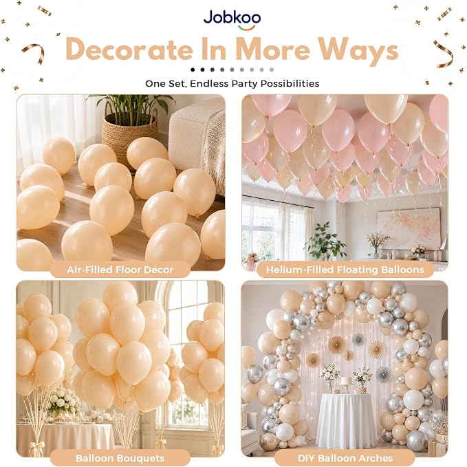 Jobkoo Nude Balloons 12 Inch, Retro Beige Apricot Neutral Latex Balloon | Matte - Image 4