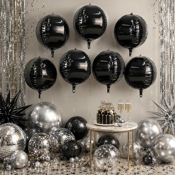 Black Round Foil Balloons 9 pcs - Image 3