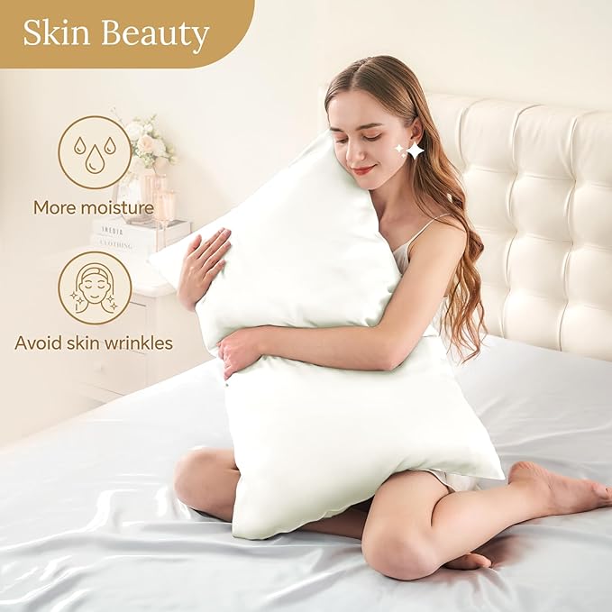 INFIIXSO Mulberry Silk Pillowcase for Hair and Skin, Silk Pillow Cases Standard Size with Hidden Zipper 20x26 Inches, Ultra Smooth and Soft Cooling Pillow Cases for Hot Sleepers(Cream, 1 Pack)