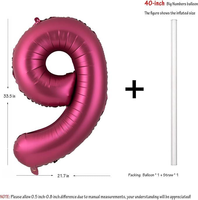 Number 9 Balloons 40 Inch Wine Red Burgundy Foil Number Balloon 9 | Wine Red - Image 2