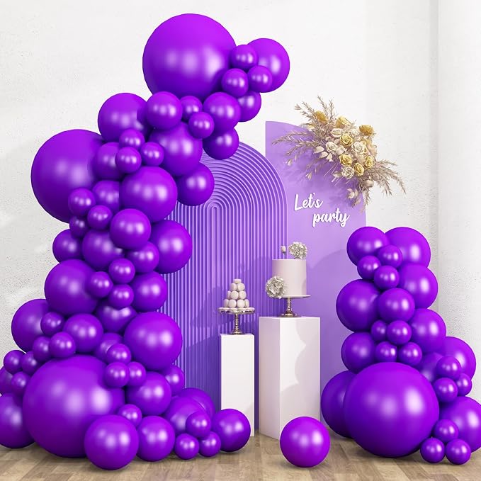 RUBFAC 135pcs Dark Purple Balloons, Latex Royal Purple Balloon Different Sizes by RUBFAC