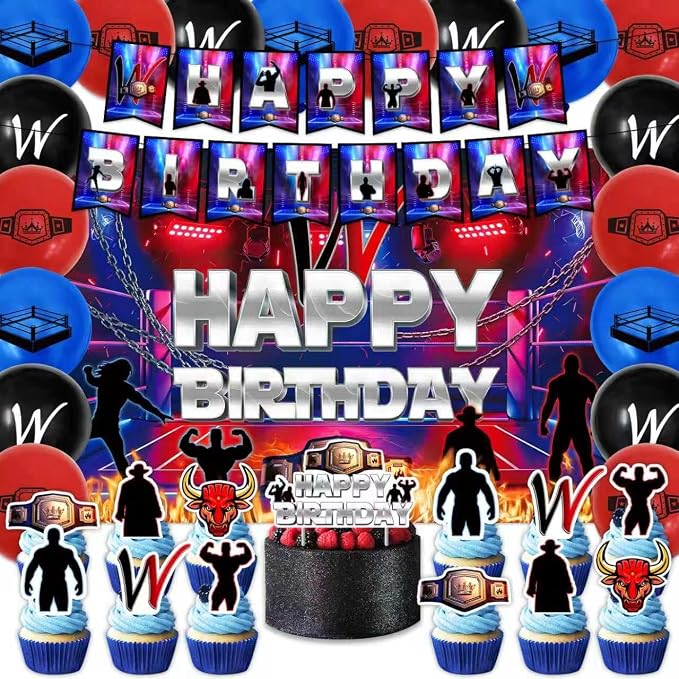 42Pack Wrestling Party decoration pack include Banner, Honeycomb Centerpieces by Frerand