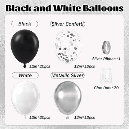 60pcs Black and Silver Balloons 12inch - Image 2