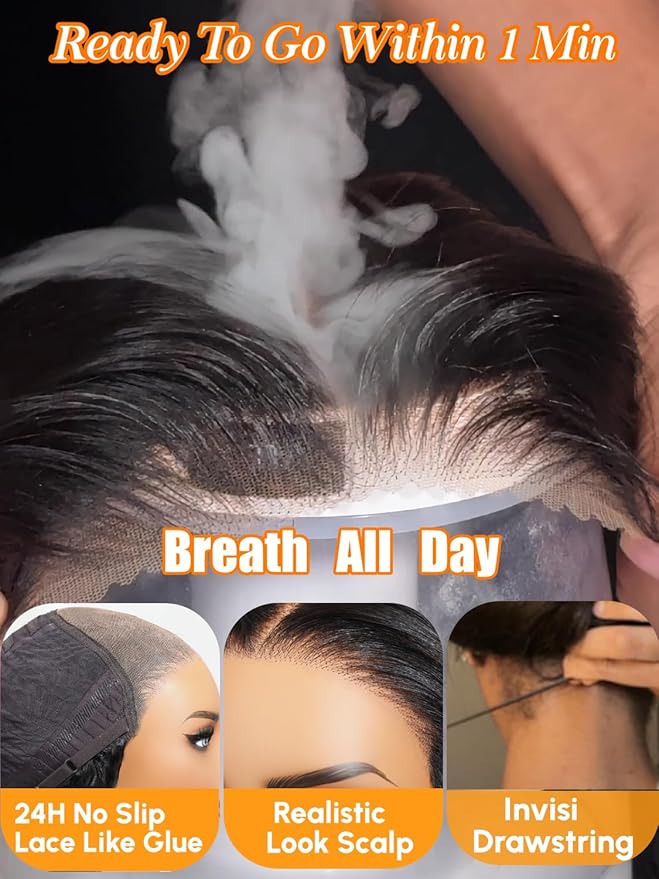Julia Hair Bye Bye Slip Wig Feathered Layer Side Part Human Hair Wig 200% Density 7X5 Pre Cut Lace Closure Loose Body Wave Wigs Pre Everything Glueless with Secure Silicone Strips Drawstring 22 Inch