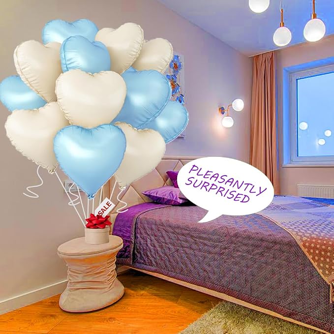 Baby White Heart Balloons，18 Inch Baby Blue Helium Foil Love Heart Shaped - Image 4